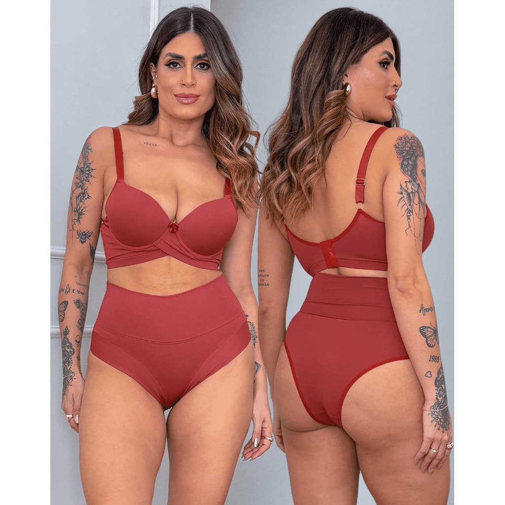 Calcinha conforto cós alto tanga Terracota