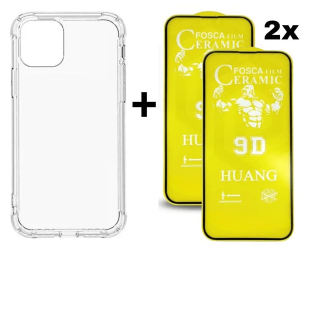 Kit 3 em 1 Capa Space + 2 Películas Cerâmica Fosca Compatível iPhone X XS 11 12 13 14 15 16 Pro Max royal
