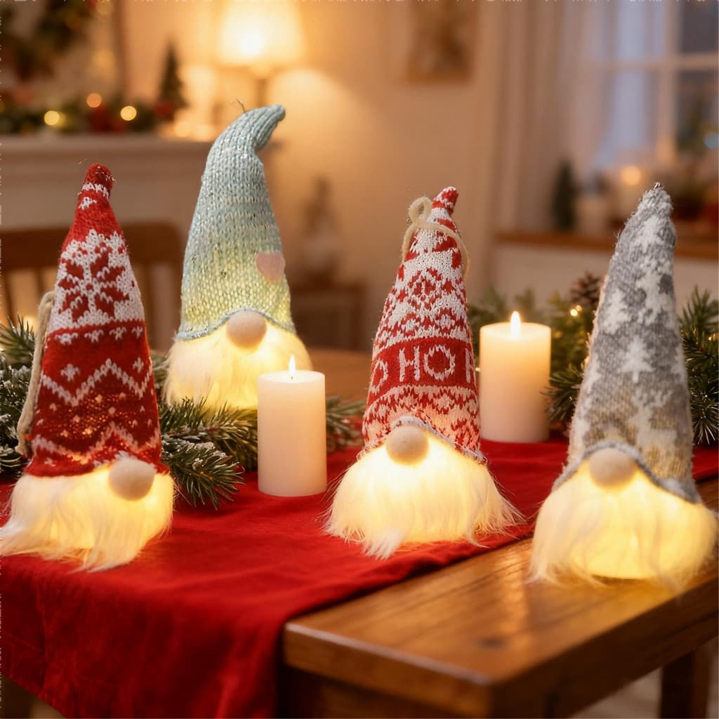 Enfeite De Natal Luminoso Boneca Gnomo Sem Rosto Com Luz LED E Pingente De Papai Noel
