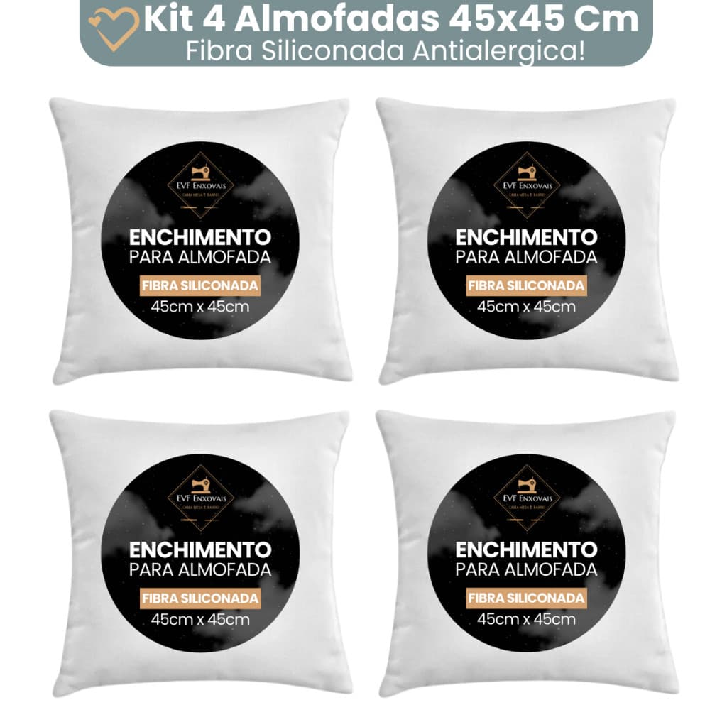 Kit 4 Enchimentos Almofada Refil 45x45 Silicone Antialergico