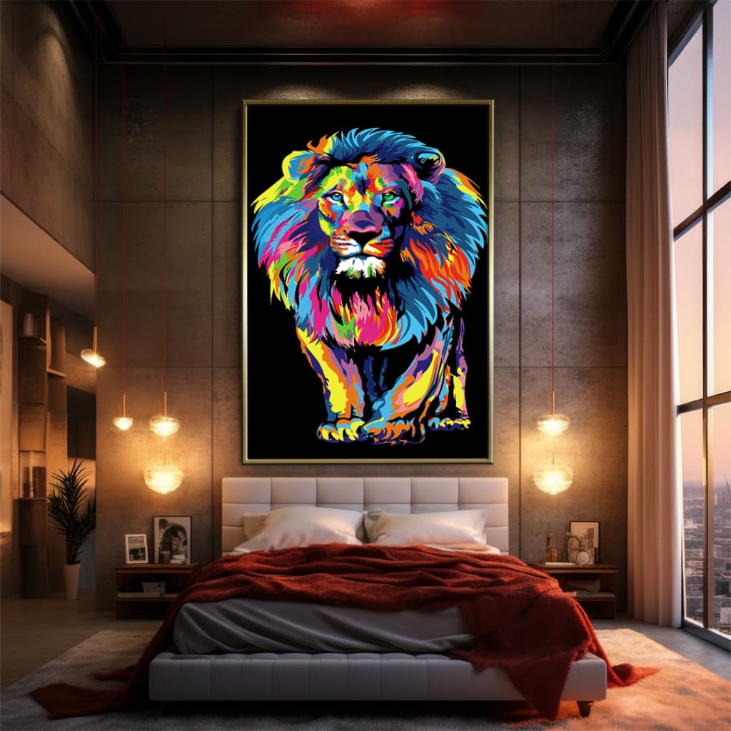 Quadro Decorativo GRANDE Alta Resolução Para Sala Quarto Escritório Quadro Leão Colorido 2