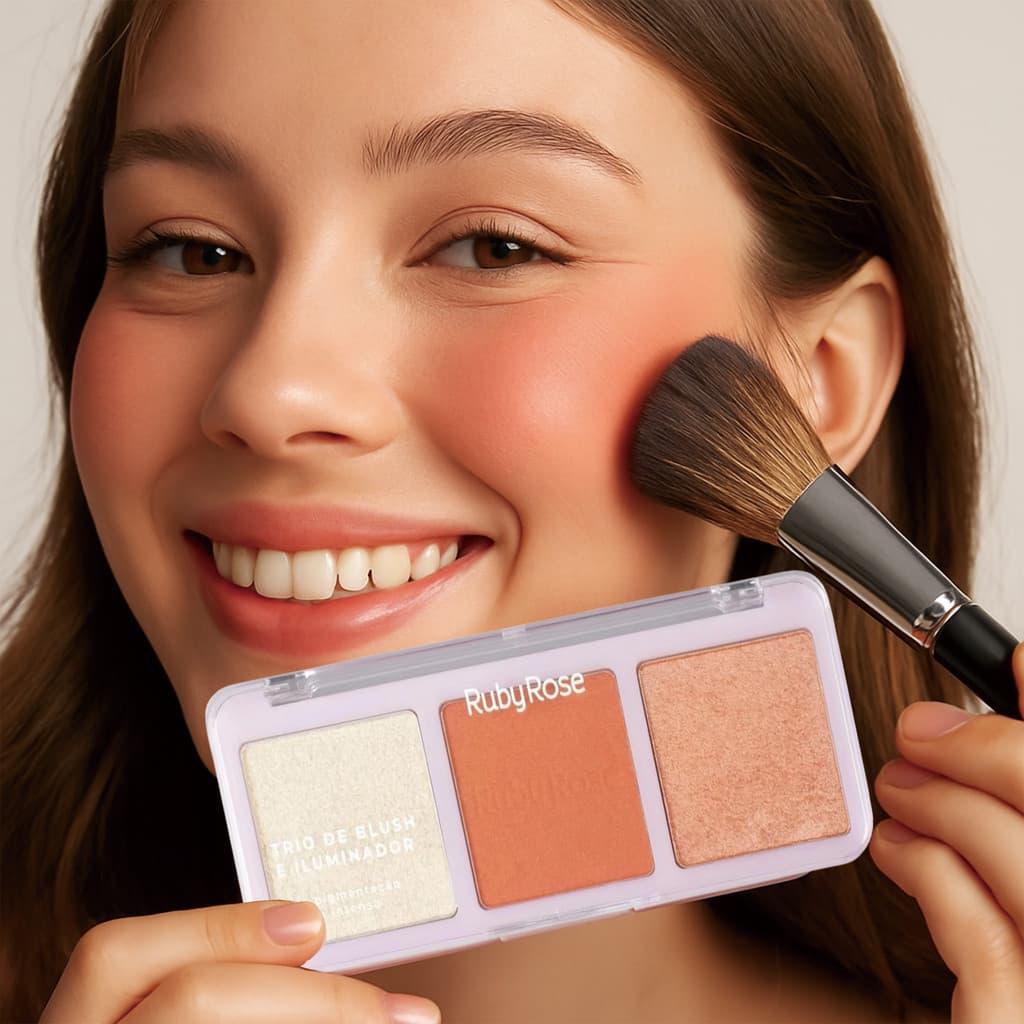 Paleta Trio Ruby Rose Blush + Iluminador HBF583 | 3 Cores | 20,8g | Vegano
