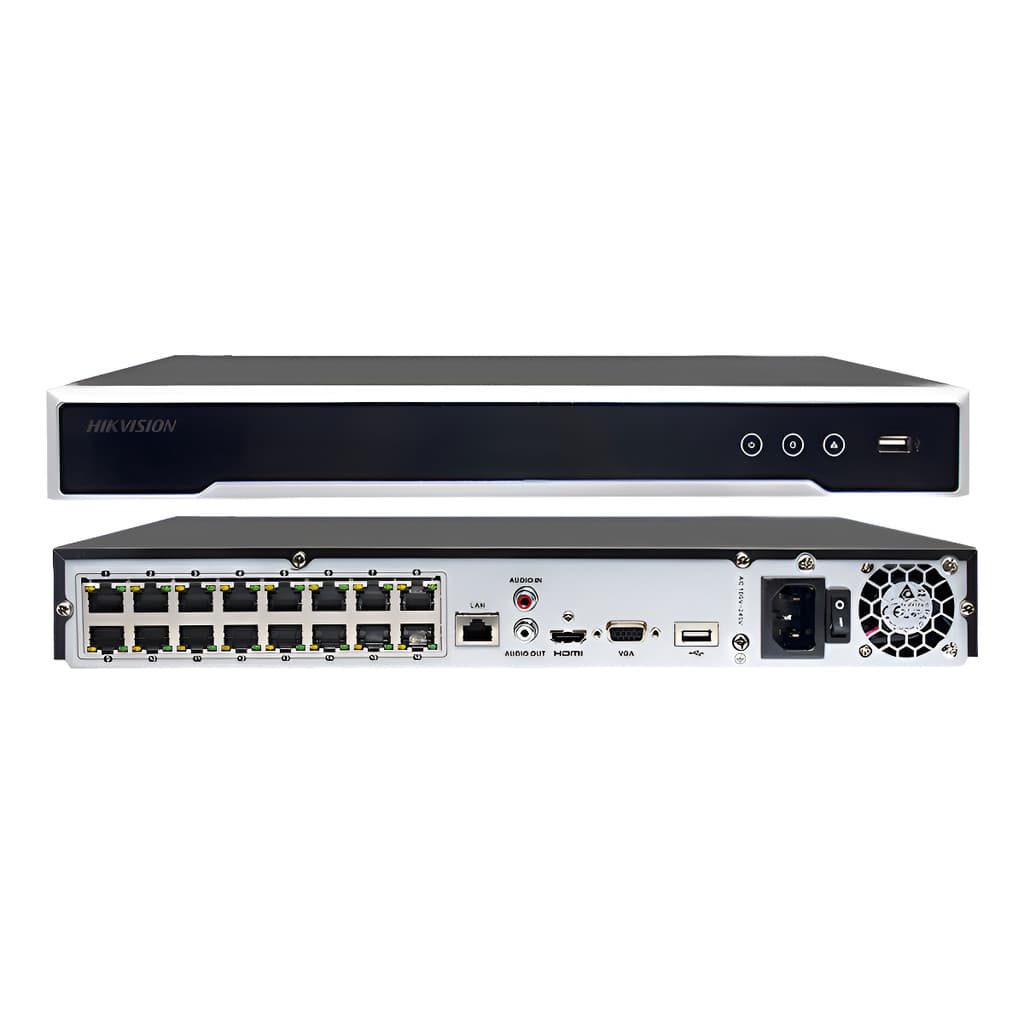 NVR Hikvision 16 canais PoE DS-7716NI-I4/16P(B) 4k suporta multiplas funcoes de camera inteligente Voltagem:110/220v