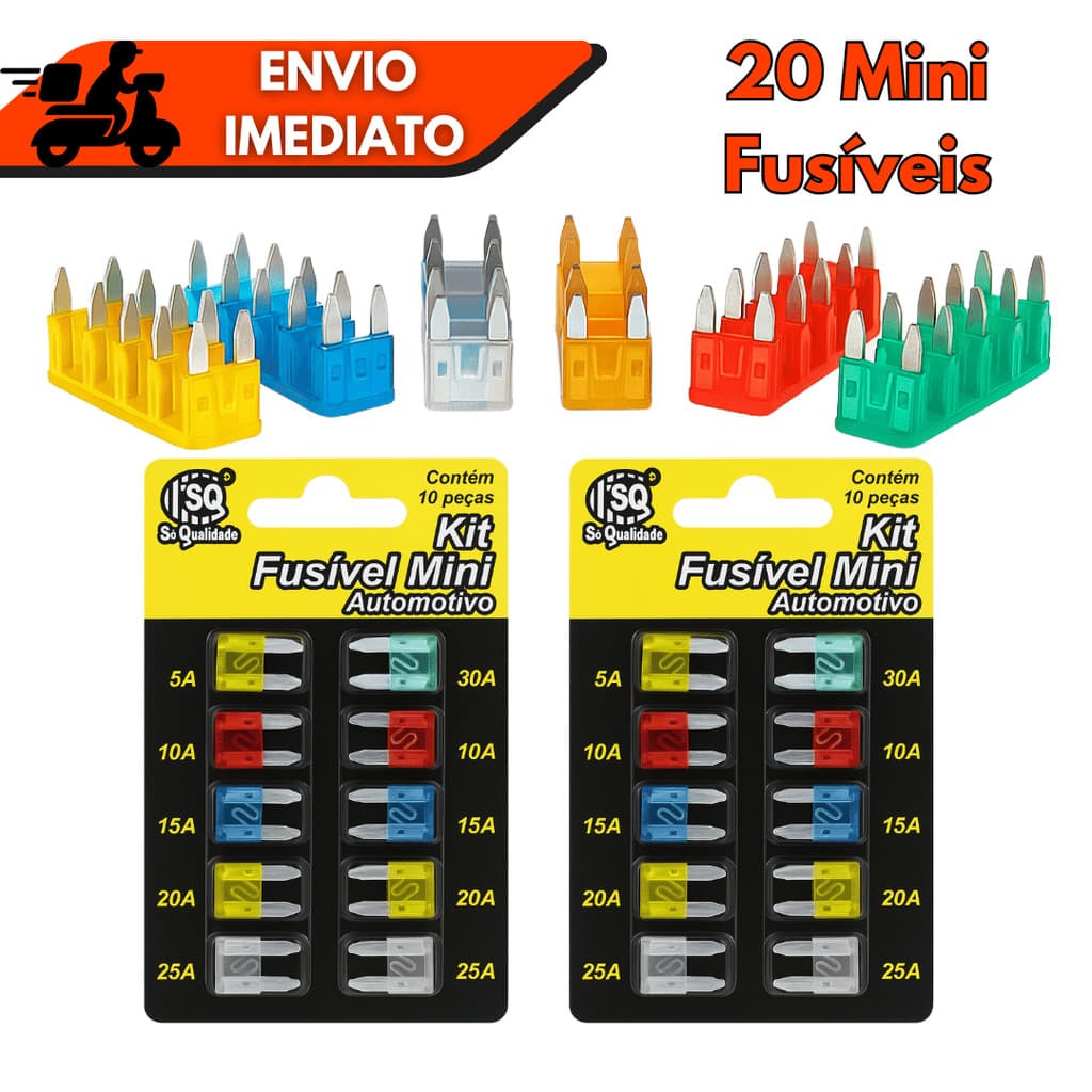 Kit 10/20 Fusíveis Automotivos Padrão 12V 24V Carro Moto Reposição Colorido