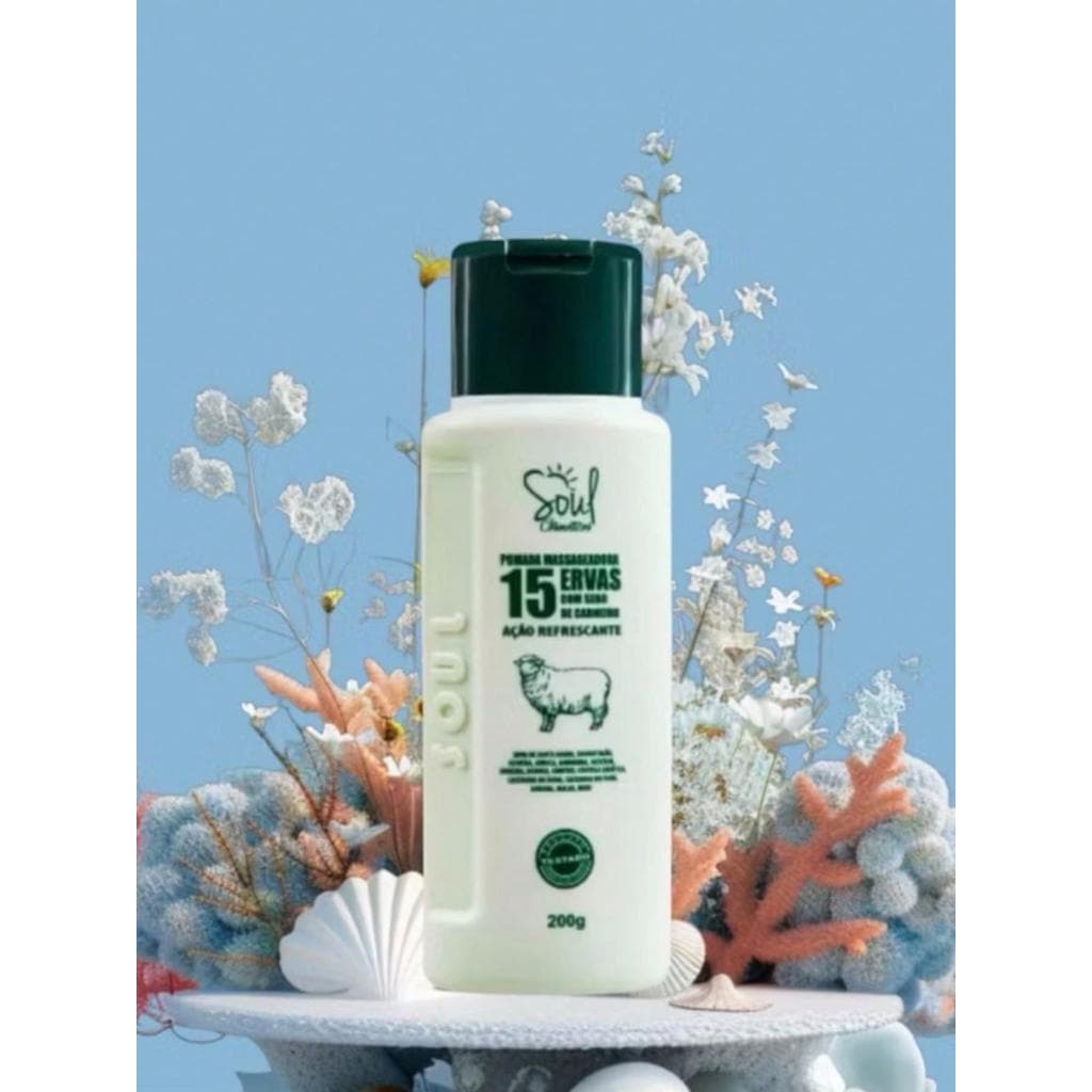 Pomada Massageadora Soul  15 Ervas com Sebo de Carneiro 200g – Ação Refrescante Alívio Dores Musculares Relaxante