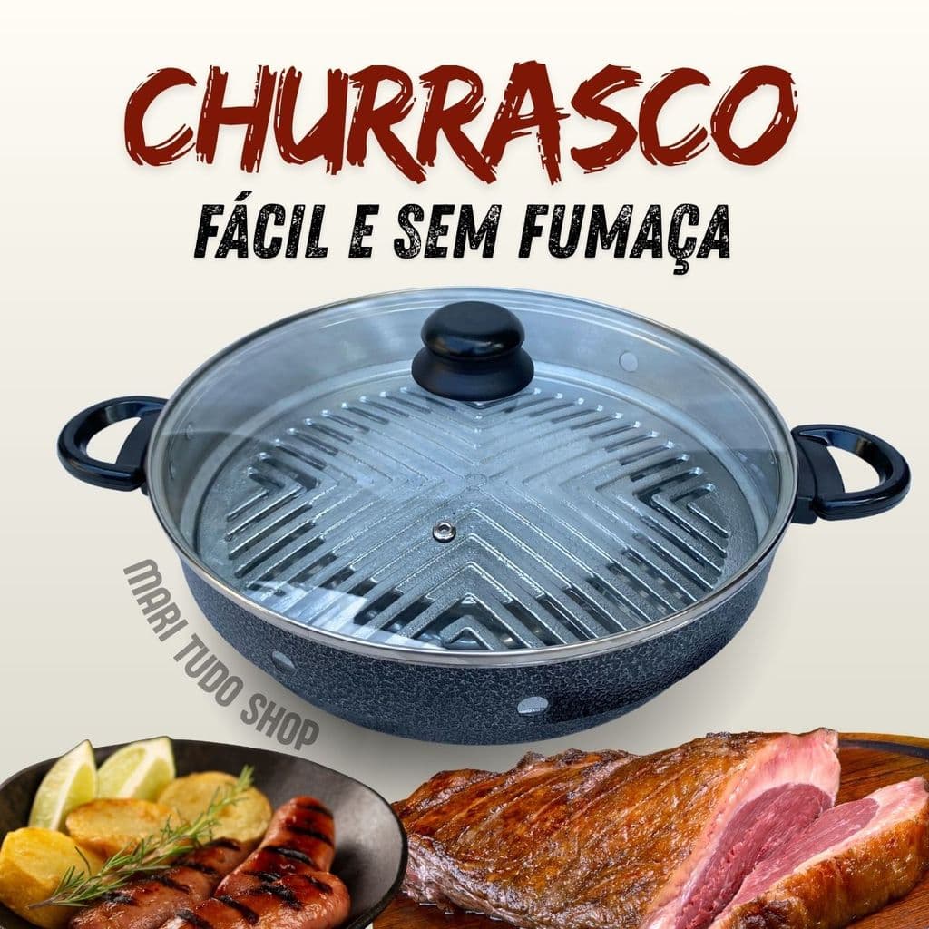 Churrasqueira Assadeira Preta P/ Boca De Fogão C/ Tampa de Vidro P/ Grelhar Carnes Peixes Legumes