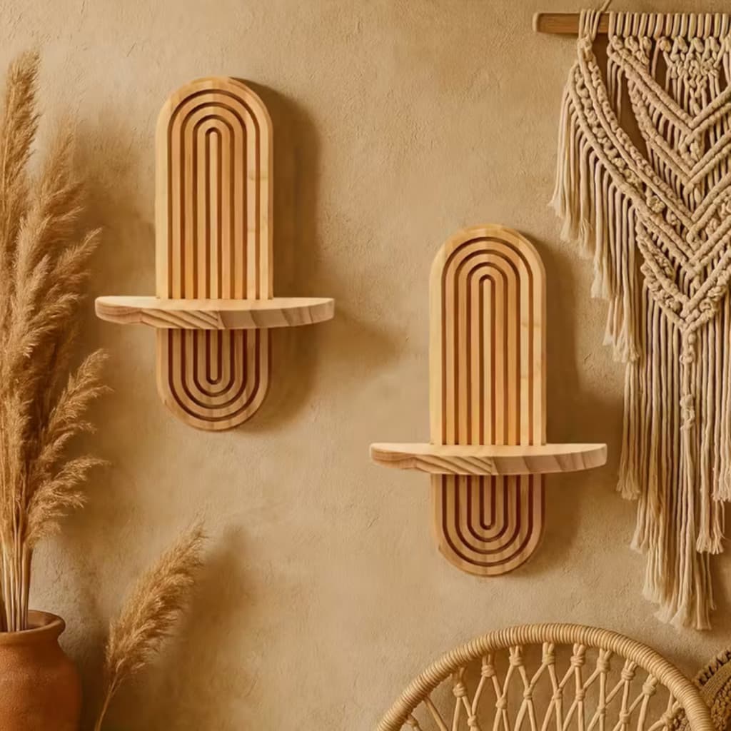 Prateleira Decorativa Suspensa de Parede em Madeira Pinus com Design Moderno para Plantas e Objetos
