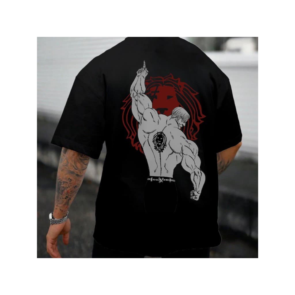 Camiseta Oversized Masculina Nanatsu no Taizai Série Anime Escanor 7 Pecados Capitais Leão Camisa