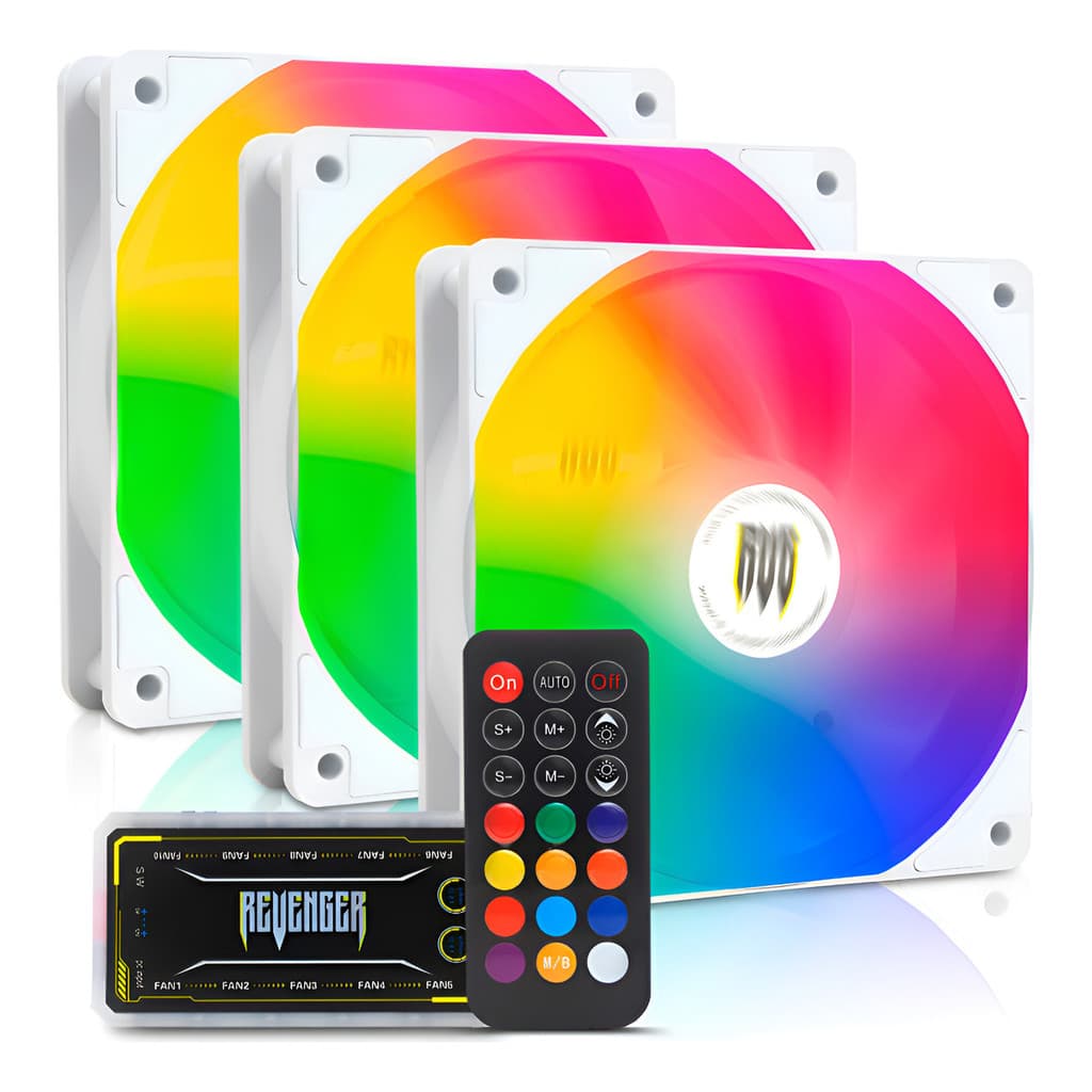 Kit 3 Cooler Fan Branco Led Argb Controladora 120mm Pc Gamer