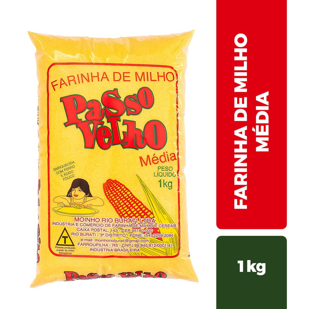 Farinha De Fubá de Milho Amarelo Moído Médio 1kg Passo Velho Para Polenta Bolos Doces