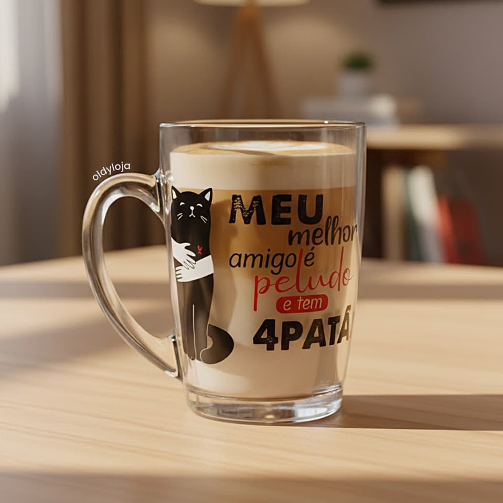Caneca Gato Meu Amigo Pet Vidro Estampada Decorada 320ml