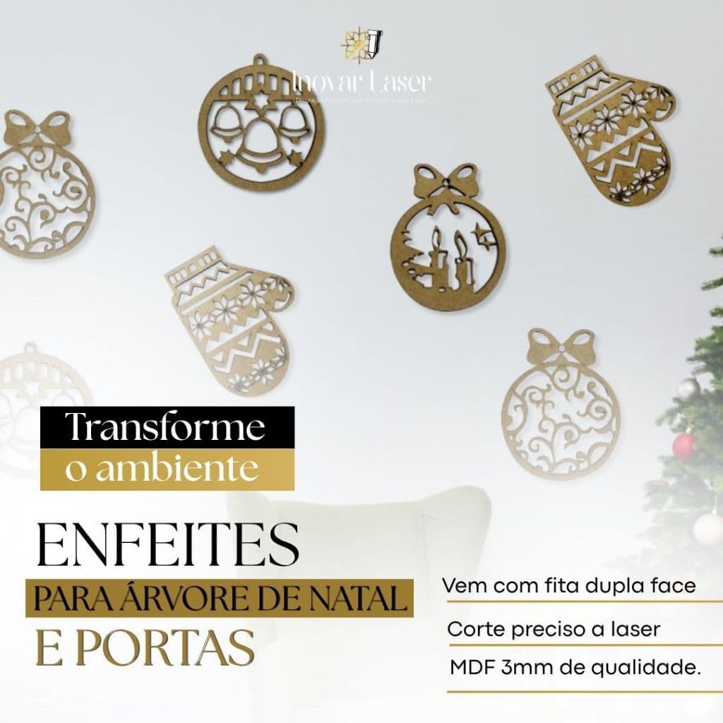 Kits Enfeite De Natal Em MDF Para Decoração Em Árvore De Natal Portas e Paredes