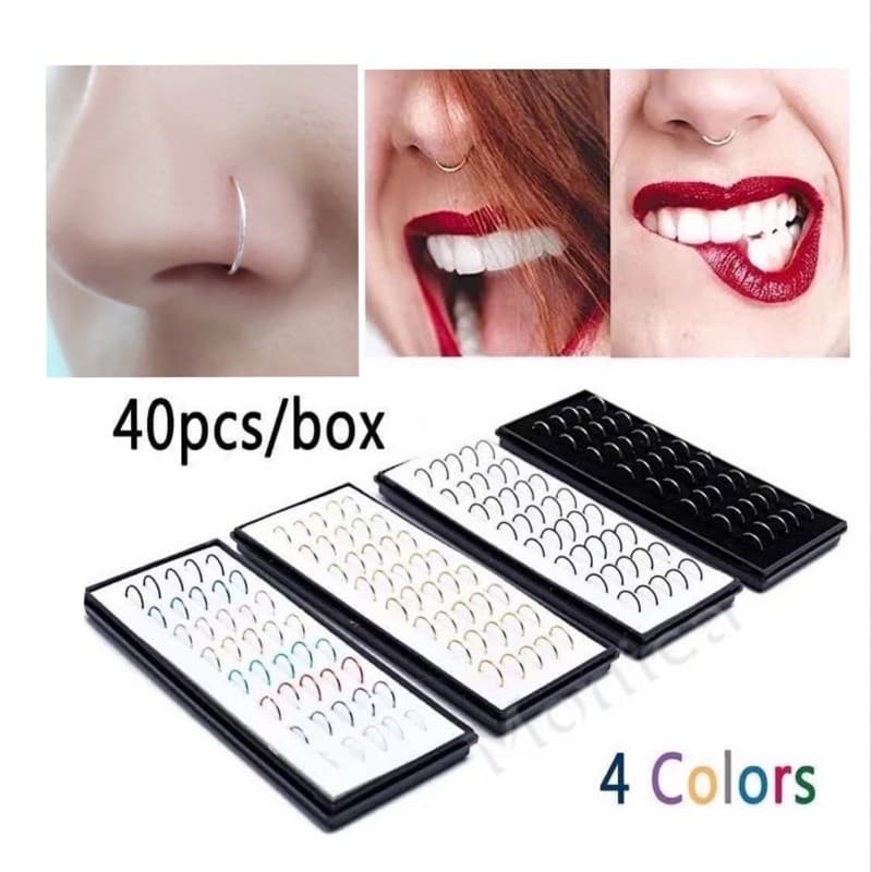 KIT 40/80/120  Piercings De Nariz Argolinha / Reto/Aço inox Com Pedra De Strass modelos variados