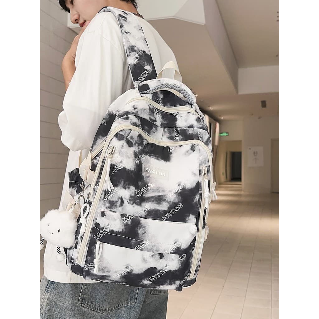 Grande capacidade mochila feminina estilo ocidental mancha júnior escola secundária estudante universitário mochila masc
