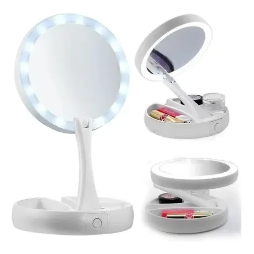 Espelho Led Maquiagem Camarim Ring Light Usb Aumenta 10X