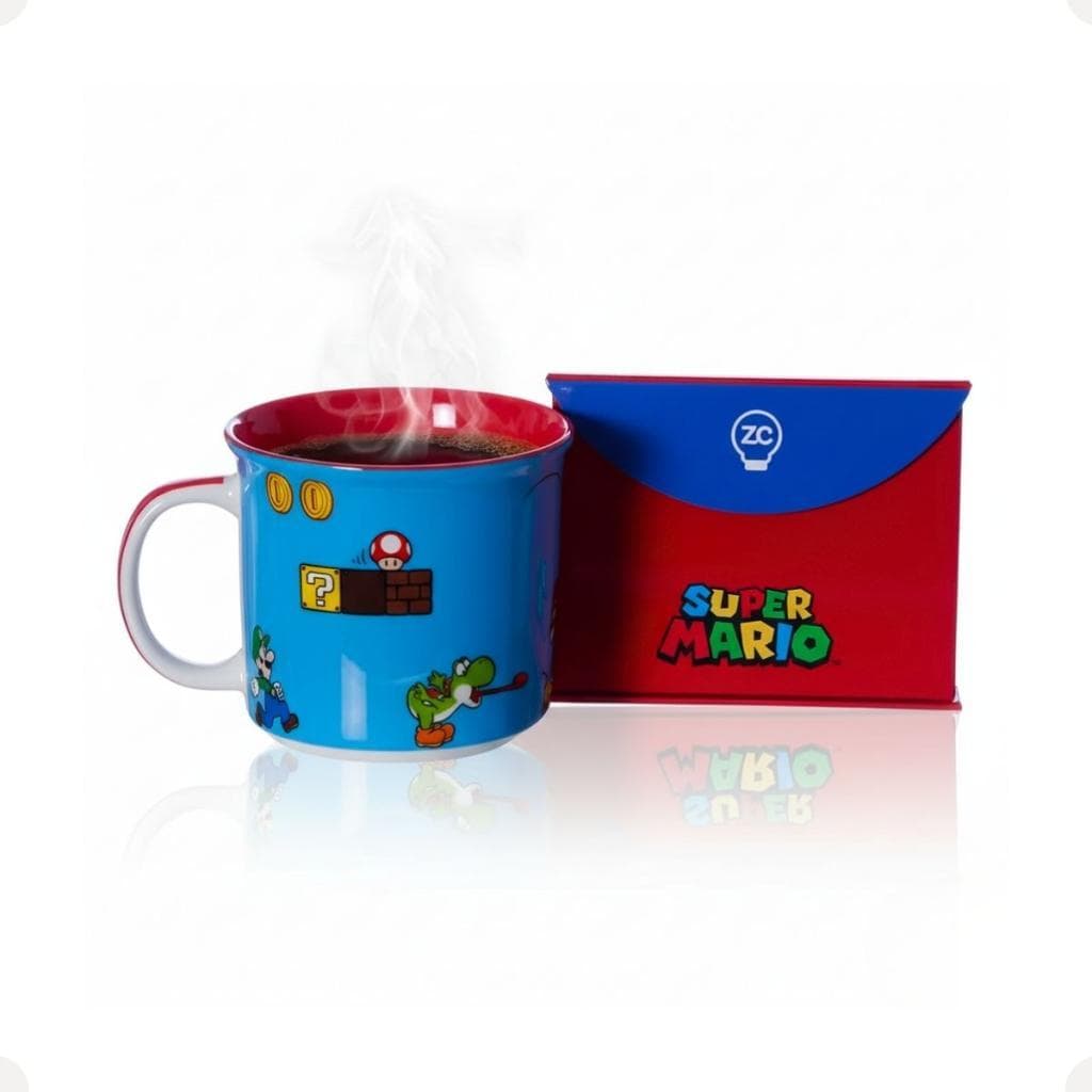 Caneca Tom Super Mario 350ml Azul Cerâmica Nintendo Oficial Zona Criativa Gamer Geek Café Presente Colecionador