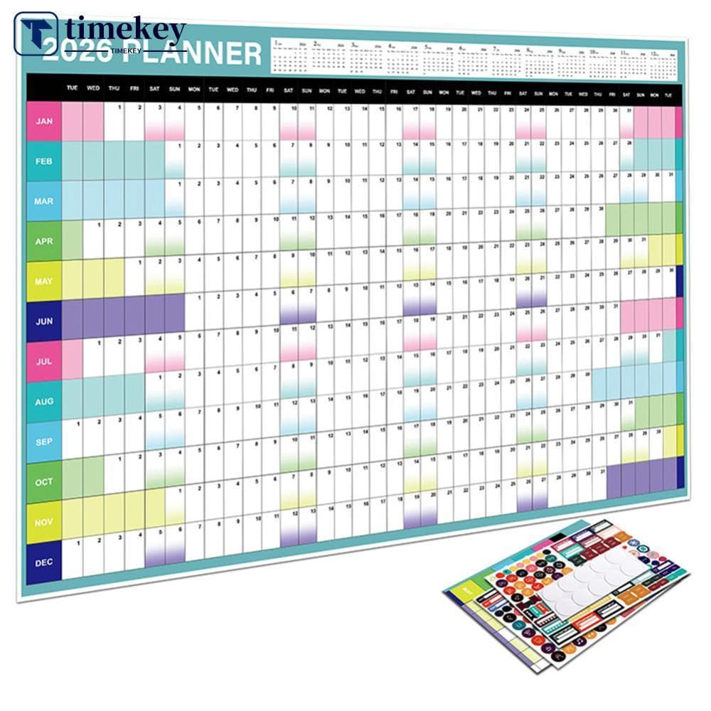 TIMEKEY 2026 Nova Agenda Diária Anual Planejador Folha Calendário Parede Plano De 365 Dias Planejamento Pendurado Semana