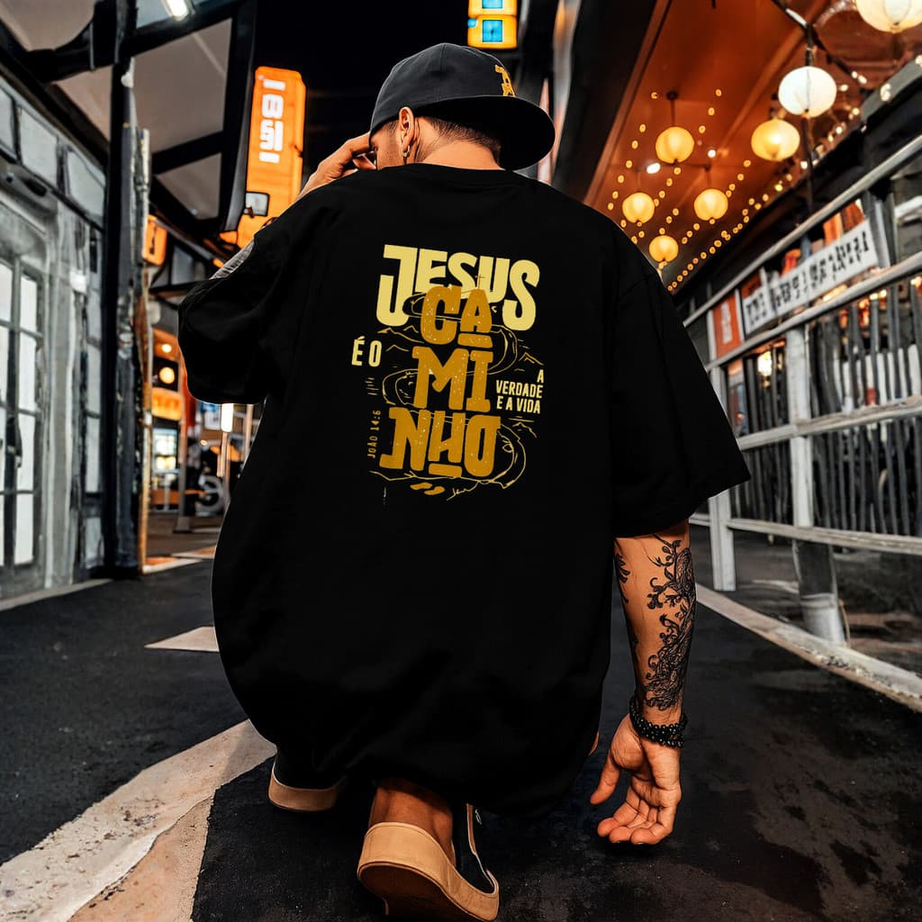 Camisa Camiseta Oversized Streetwear Religiosa Estampada Jesus É O Caminho Cristã Id030