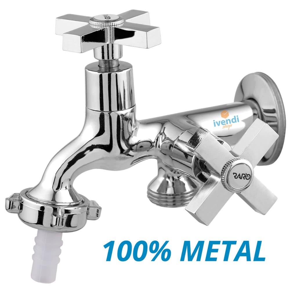 Torneira 100% Metal Dupla Para Máquina de Lavar Acionamento 1/4 Volta Raro Multiuso Tanque