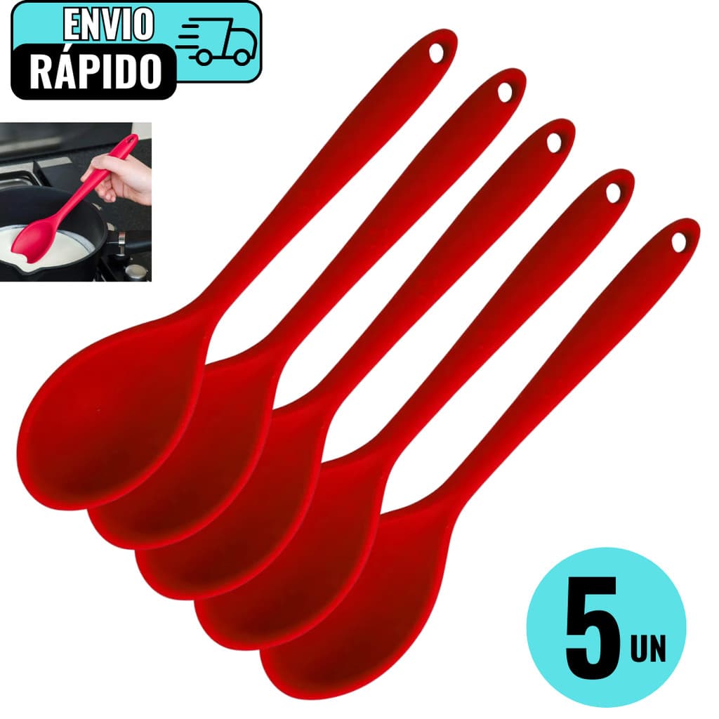 Kit 5 Colheres De Silicone Grande Para Mesa De Natal Vemelha Preta Domicílios Restaurantes