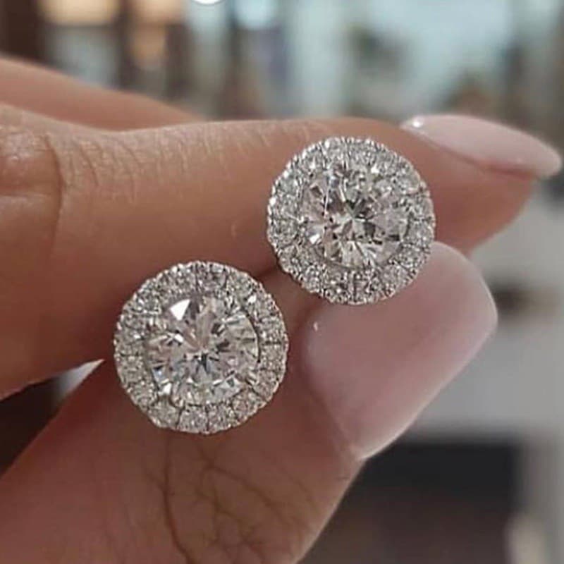 MONICOO Novo estilo 1 quilate redondo Moissanite brincos banhados a branco zircão brincos de noivado