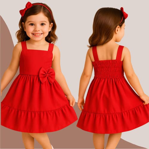 Vestido Infantil Natal Encantado Com Laço Leve E Confortável