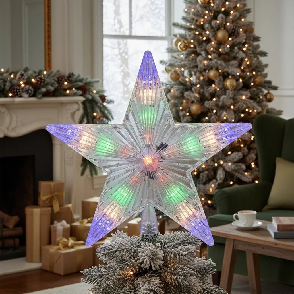 Estrela  Árvore De Natal Ponteira Pisca Pisca Led Colorido 18CM Decoração