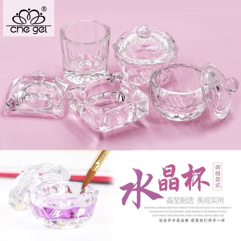 Ferramentas de Manicure vidro transparente saco tampa copo cristal removedor de unhas água cristal líquido caneta lavage