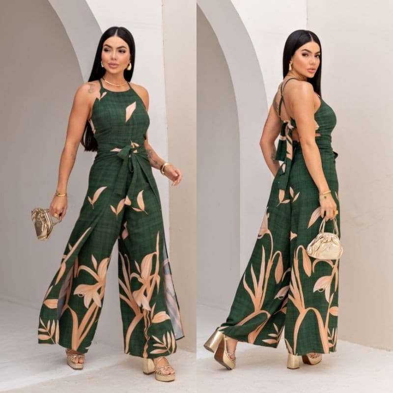 MACACÃO ENVELOPE FEMININO ESTAMPADO ( transpassado ) - Tecido VISCOLINHO.