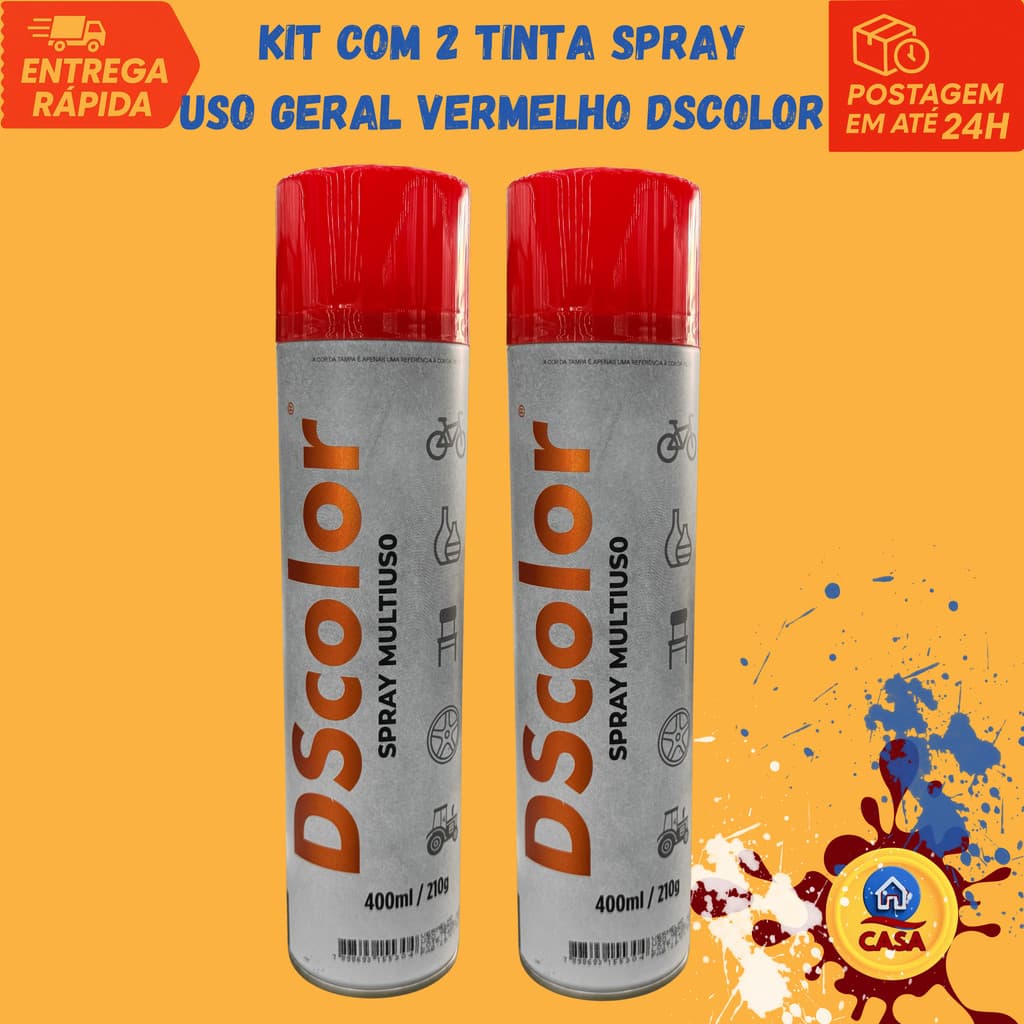 Tinta Spray Uso Geral Vermelho DSColor - Kit com 2 unidades