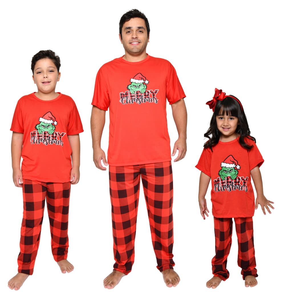 Kit com 2 Pijamas sendo 1 Adulto Tal Pai e 1 infantil Tal Filho Ou FIlha Manga Longa E Calça Natal