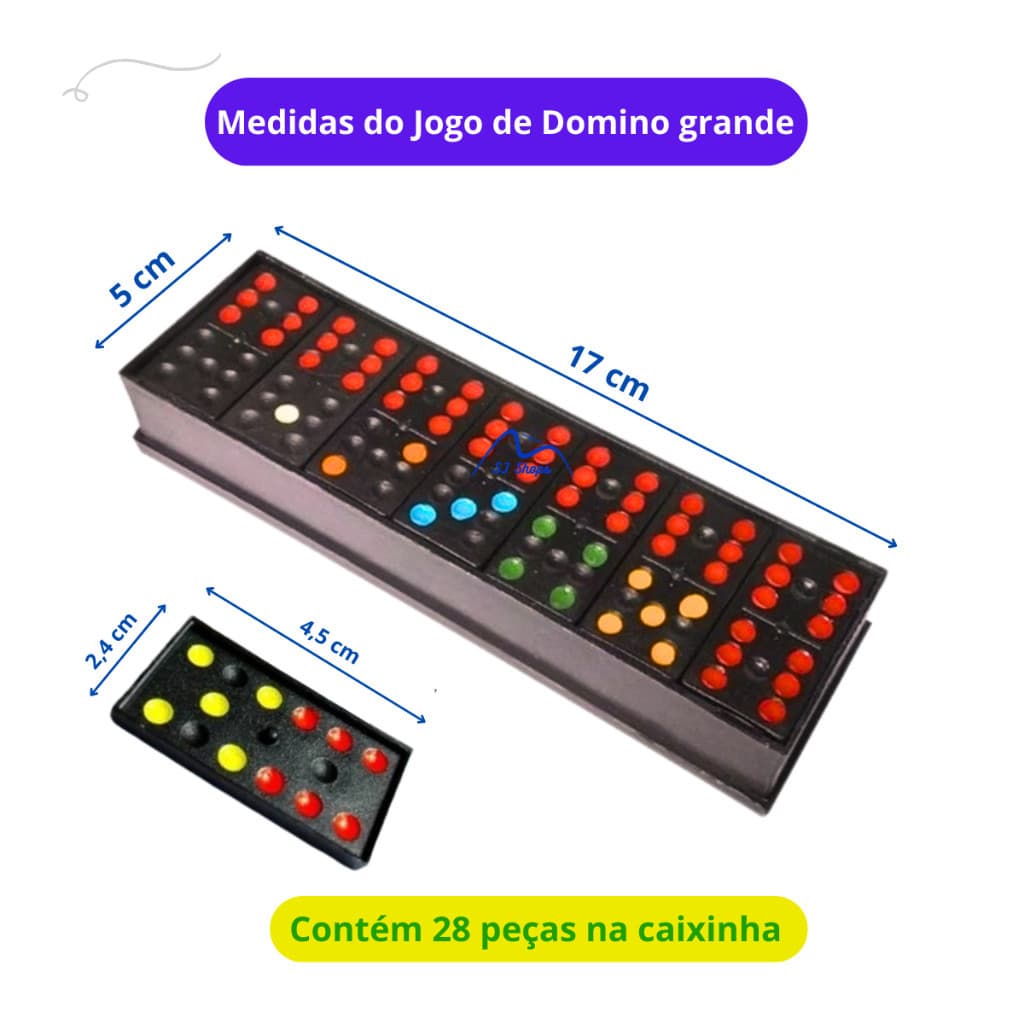 Jogo de Dominó 10 Unidades Plástico Infantil Lembrancinha Festa Prenda Domino 28 peças pintadas