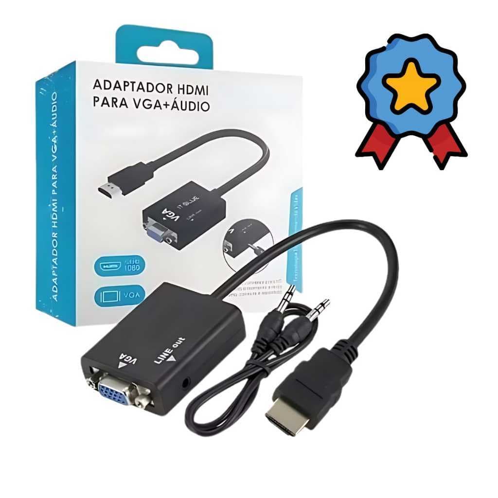 Cabo Adaptador HDMI p/ VGA + Áudio