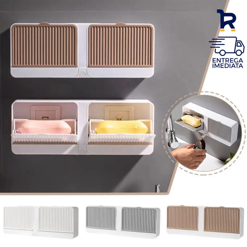 Kit Saboneteira para Banheiro de Parede com Adesivo Porta Sabão Sem Furo Suporte Sabonete Adesivo