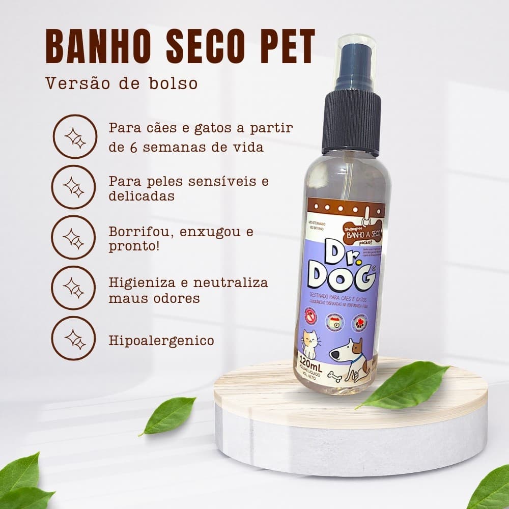 Banho a Seco p/ Gatos Cachorro Filhotes, Higienizador e Limpa Patinhas de Bolso 120ml, Banho Prático e Rápido s/ Enxágue