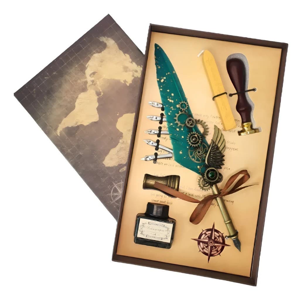 Conjunto De Canetas Vintage Para Caligrafia E Arte Com Pena Nanquim Sinete Cera Presente De Aniversário, Natal e Feriado