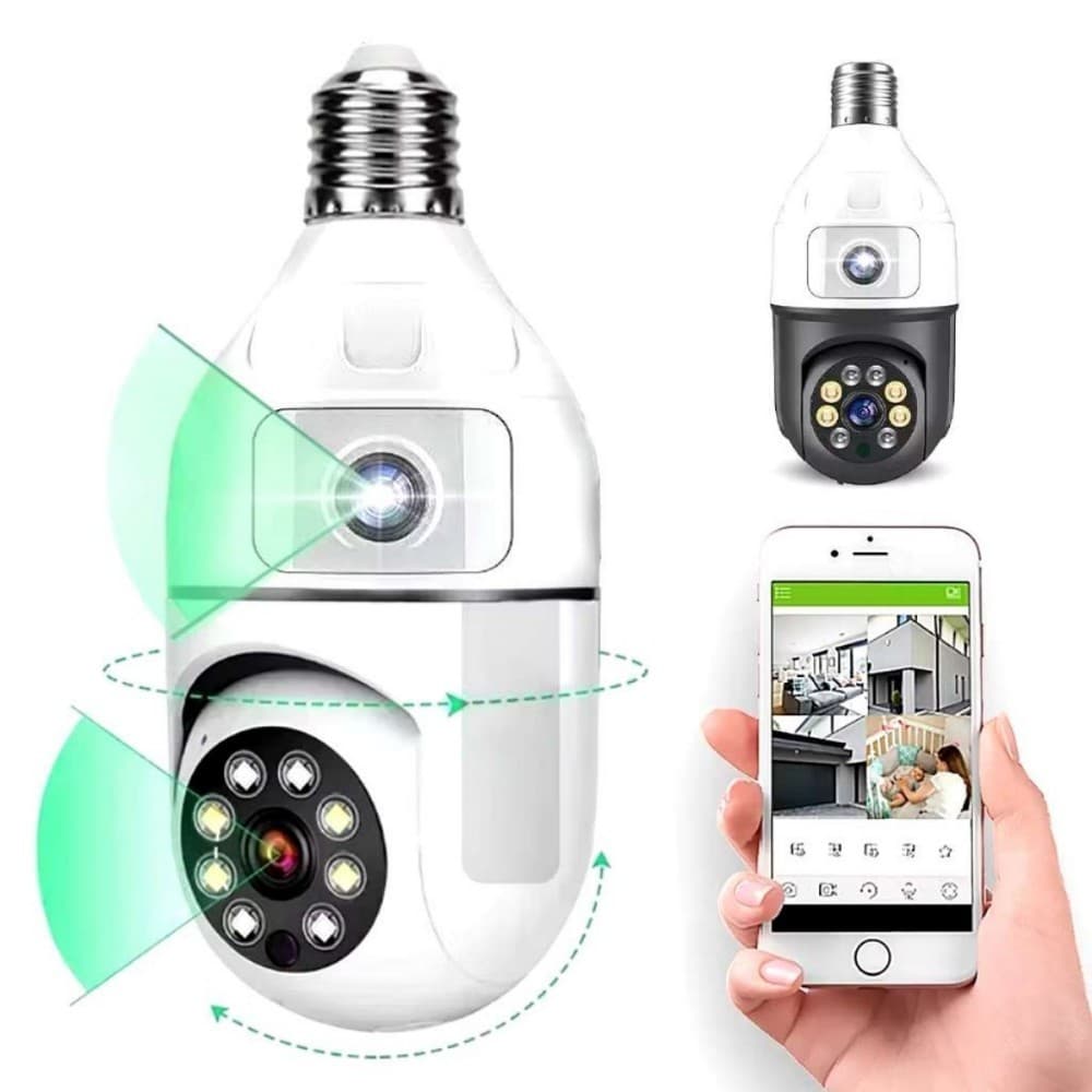 Câmera Lâmpada Lente Dupla APP IC Noturna HD Wifi Giratória câmera 360 grau wifi
