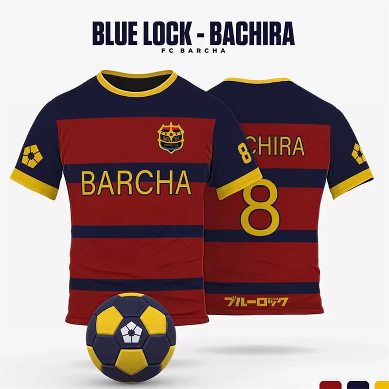 Blue Lock FC Barcha Dos Desenhos Animados Anime Cosplay Camisa Masculina Manga Curta Suporte Nome E Número Personalizado
