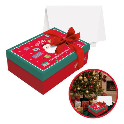 Kit Presente Caixa 35x25cm Cheguei Papai Noel Seda Fita Laço Vermelho