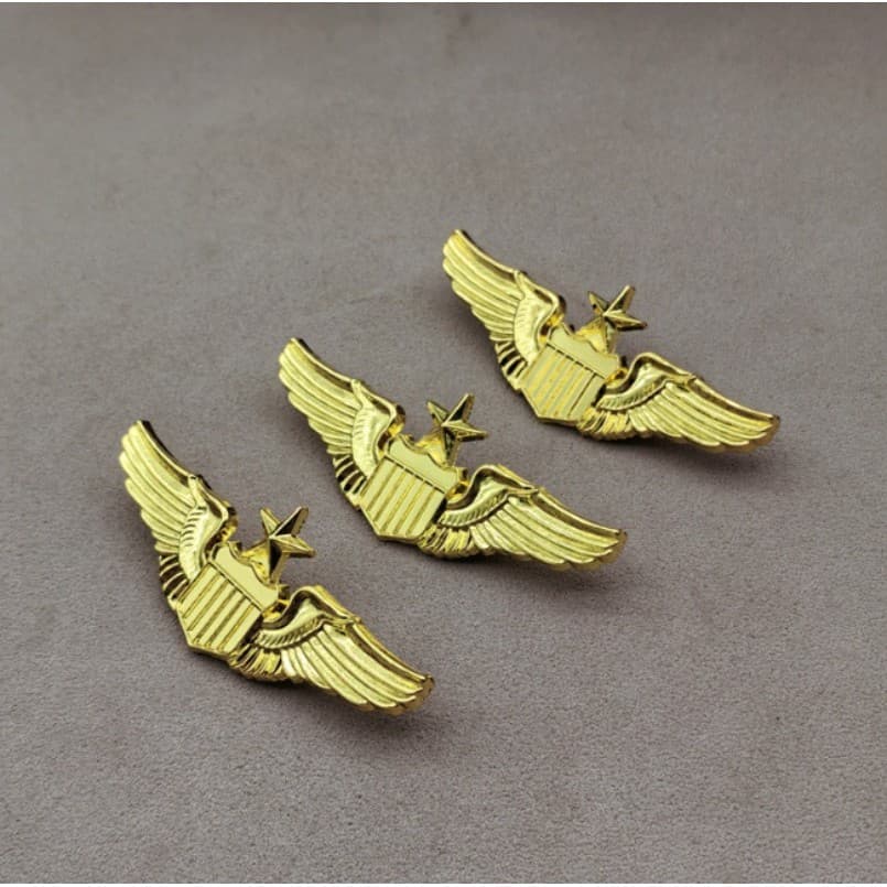 Vintage metal Aviação Águia Asa Estrela De Cinco Pontas Broche Crachá Jóias