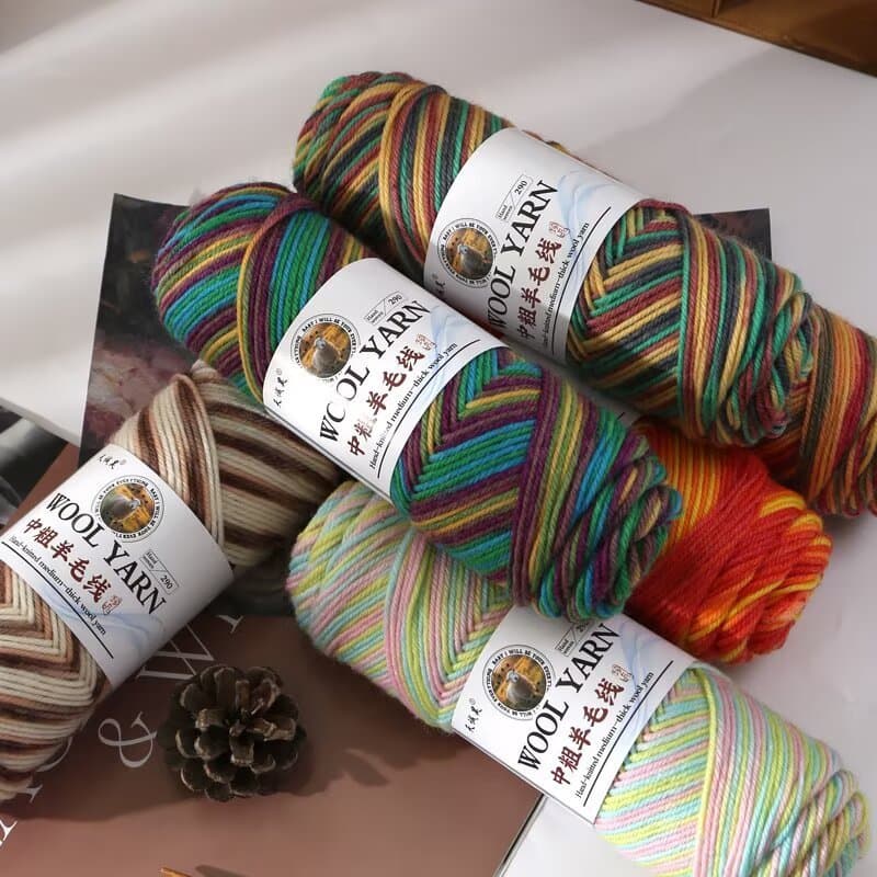 100g/Rolo Fio De Lã Volumoso Variegado Para Tricô Médio Grosso Macio Quente Corantes DIY Crochê Suéter Cachecol