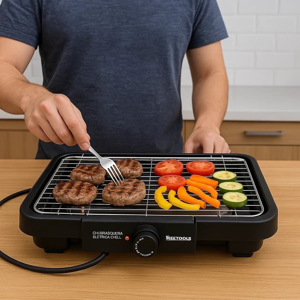 Churrasqueira Elétrica Grill com Grelha Removível 127V Preta Assa Carne Picanha Frango Sem Fumaça