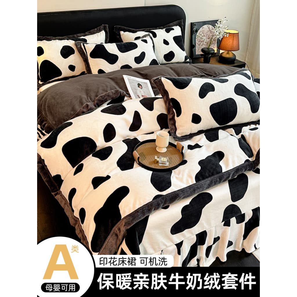 Conjunto de quatro peças de lã de leite espessada inverno dupla face capa de edredão de lã Coral lençol cama esqui