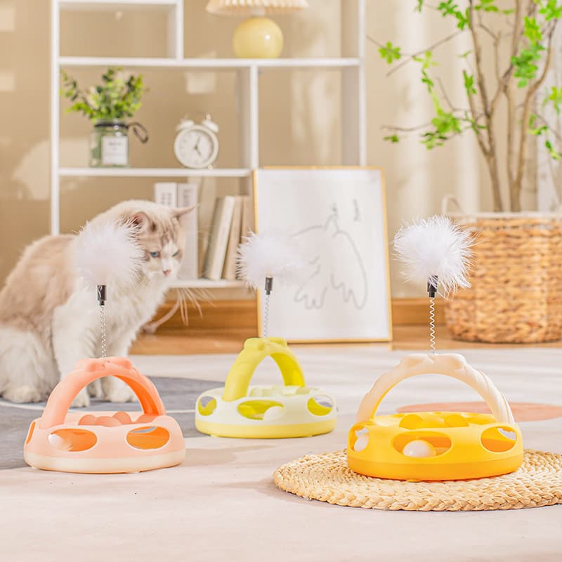 Brinquedos interativos para gatos | Disco giratório + varinha para gatos