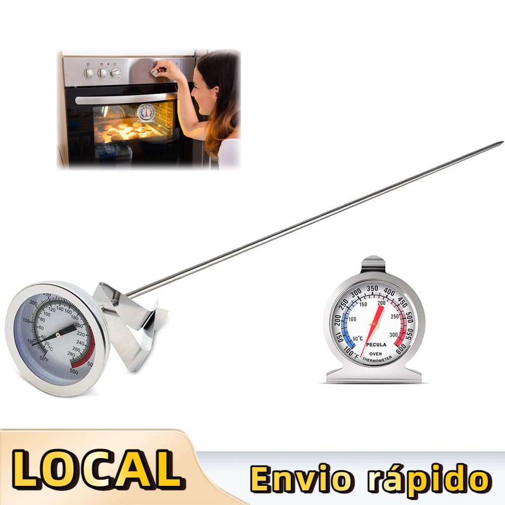 Kit 2 Termômetros Inox Óleo 50-300°C 30cm Forno 0-300°C Base Triangular Precisão Profissional