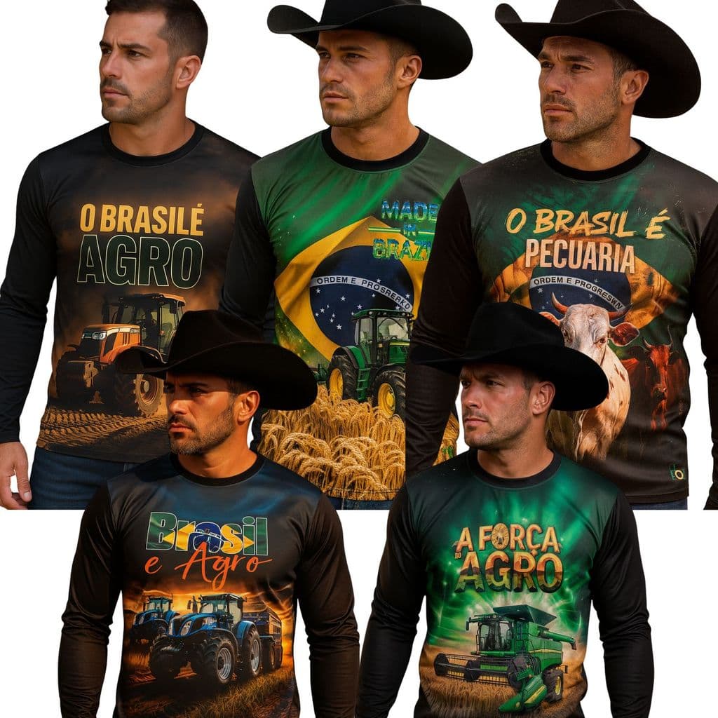 KIT 2 Camiseta UV Manga Longa Agro  Alta Proteção Solar  Estampa Colheitadeira