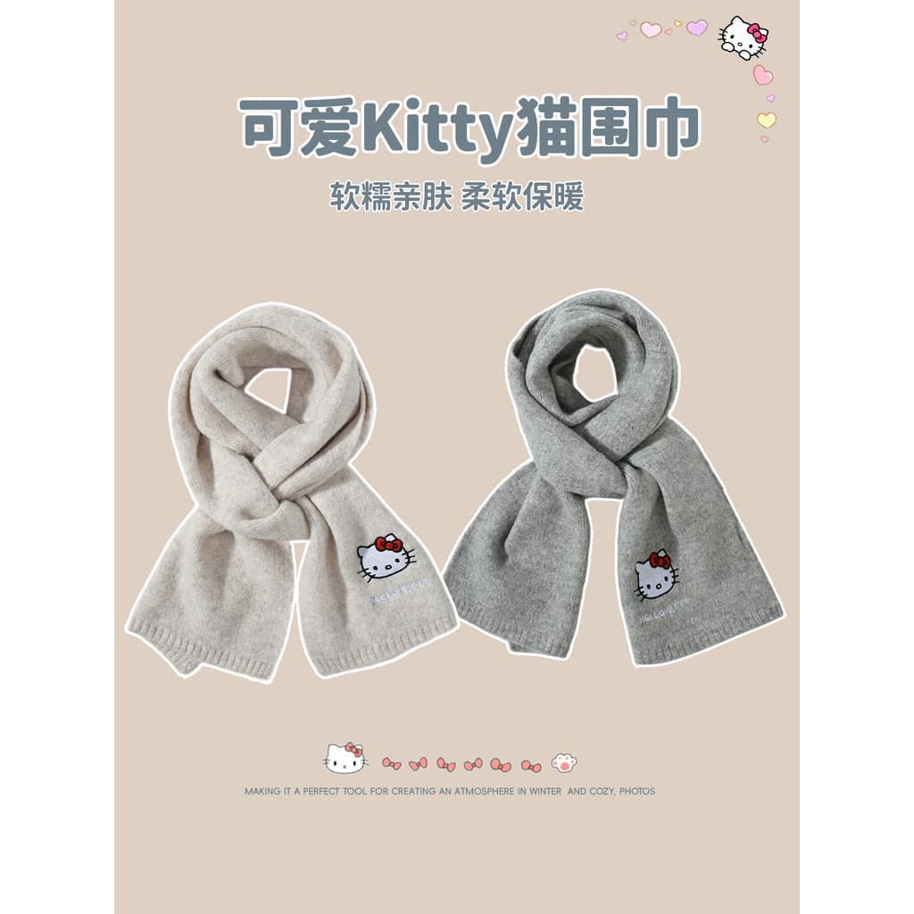 Genuíno autorizado Sanrio HelloKitty Hello Kitty cachecol de lã feminino inverno bonito quente babador pescoço apoio