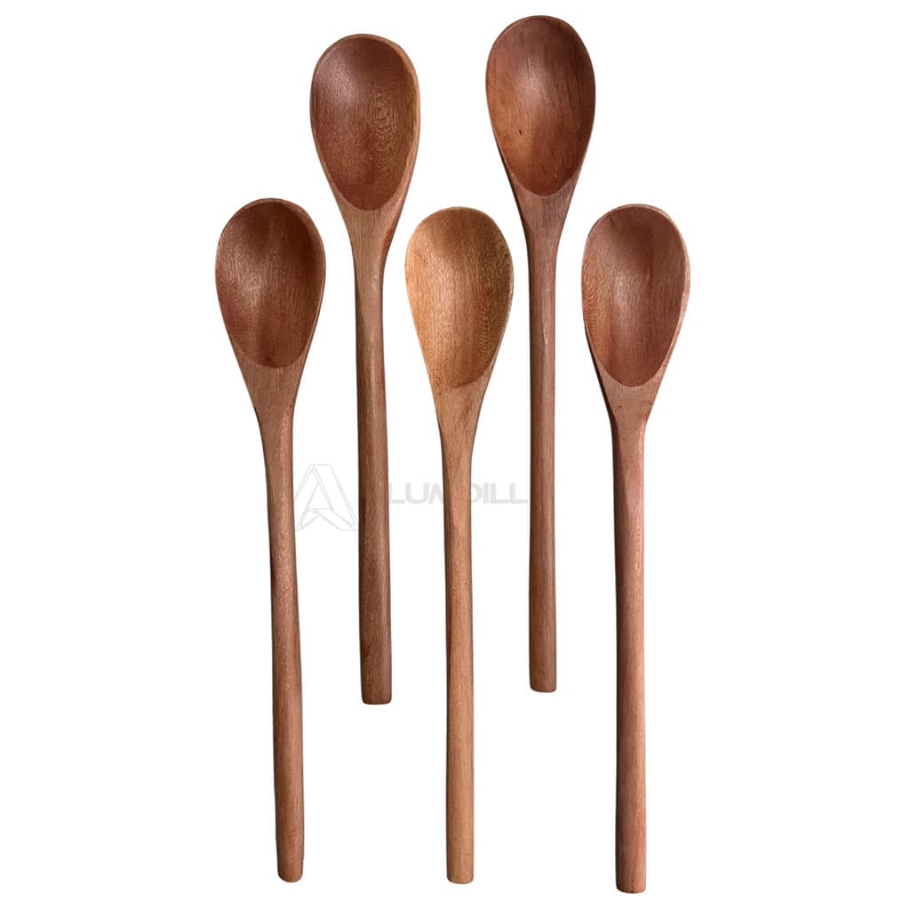 Kit 5 Colheres de Pau Mingau Salada Talher para Servir 26cm Madeira Jogo Conjunto