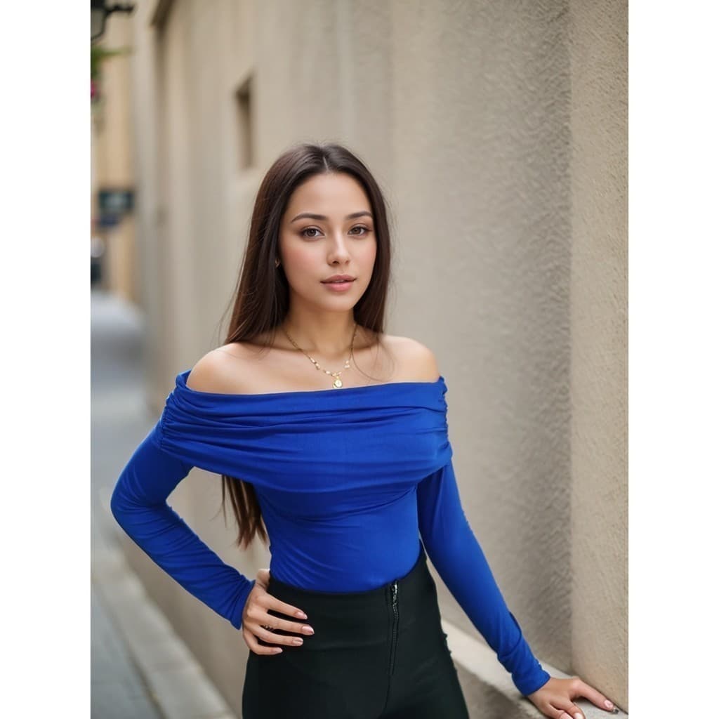 Body Ciganinha Feminino Transpassado Ombro A Ombro Manga Longa Suplex Casual Elegante Confortável Chic