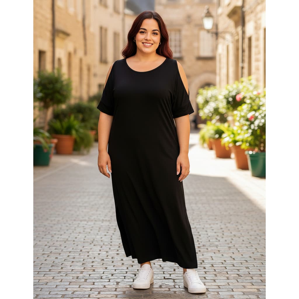 Vestido Agstho Midi Básico Plus Size Feminino
